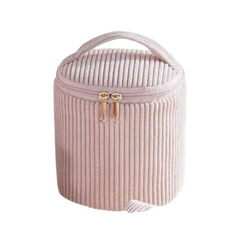 Kosmetiktasche Cord Box rund rosa  - 14x14cm